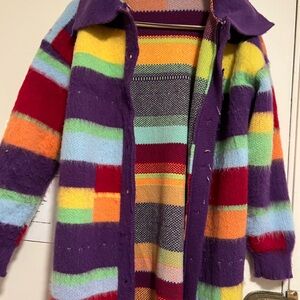 Cozy, charming rainbow stripe maxi cardigan sweater